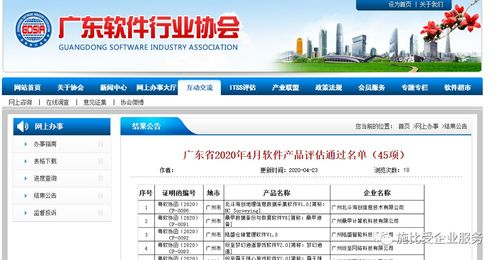 廣東省2020年4月軟件企業(yè) 產品評估通過名單結果公示
